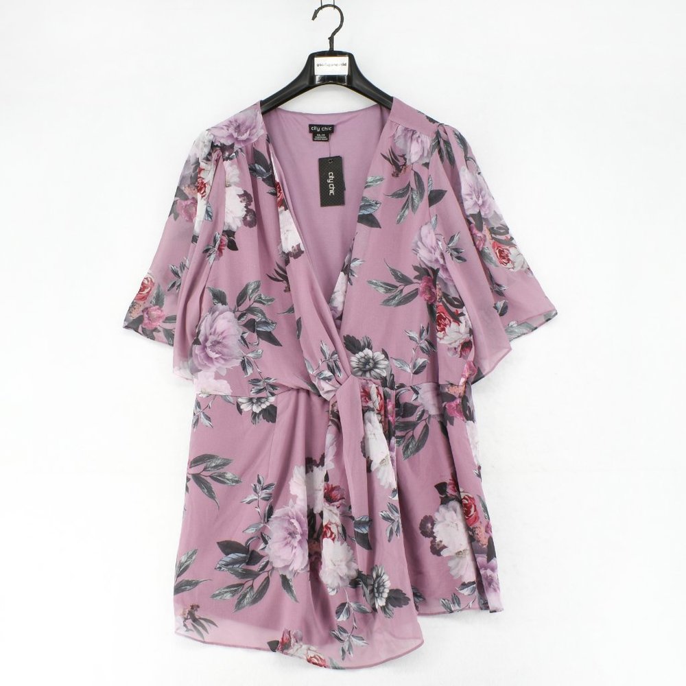 City Chic Women's Floral Print Twist Front Top - Picture 2 of 7
